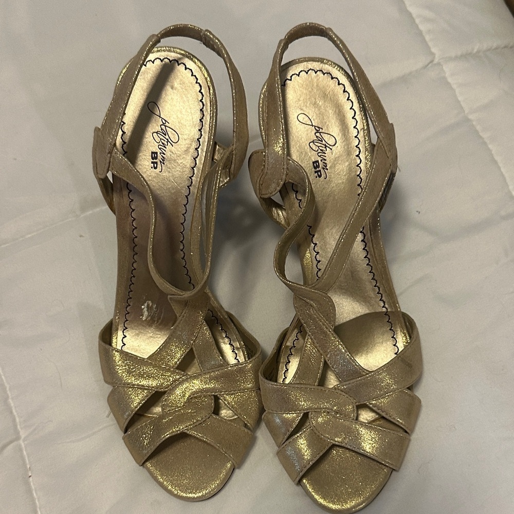 Journee Collection Metallic Gold Crisscross Slingback Heels